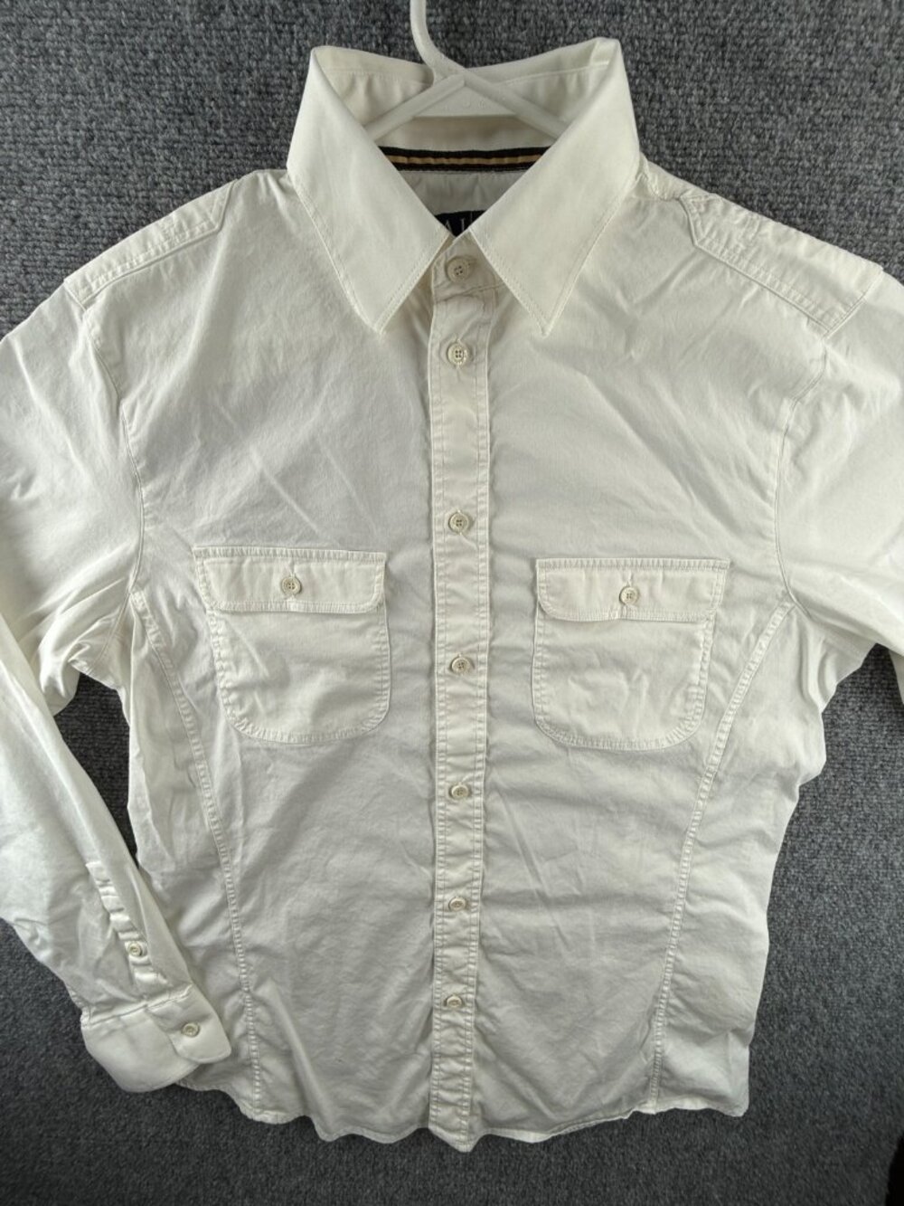 Armani Medium White Nylon Cotton Spandex Solid Designer Pocket Shirt Button Up